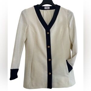 Domani cardigan jacket cream with blue details contrasting gold buttons. Size L.